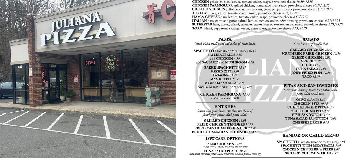 Juliana Pizza Menu